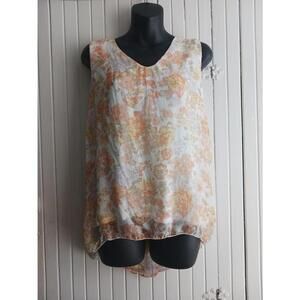 GIUSY Multi Floral Italian Silk High Low Tank S